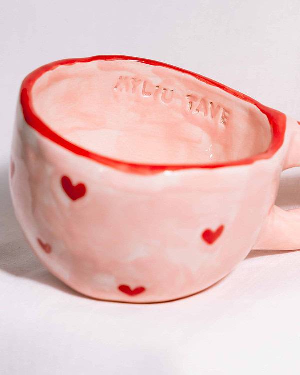 Rankų darbo keramikinis puodelis pink red 2