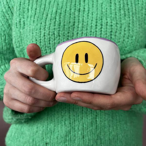 keramikinis puodelis - Smiley face / purple