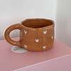 Rankų darbo keramikinis puodelis, Rudas su širdelėmis